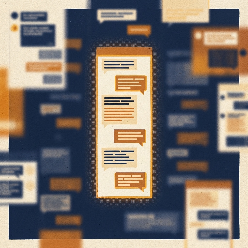 A single conversation thread glowing clearly while surrounding chat windows blur into the background